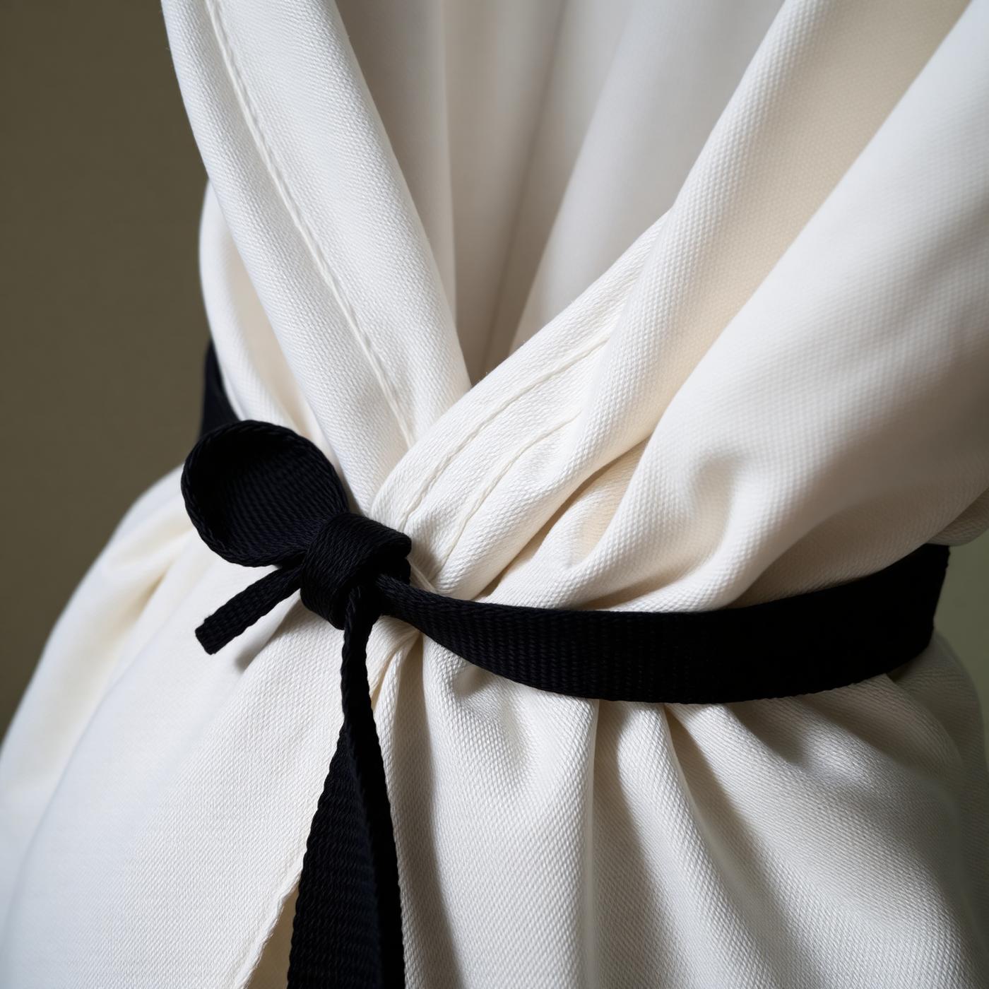Detalhe de cinto negro atado sobre karategi branco